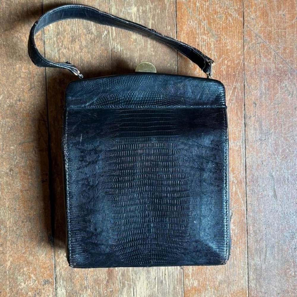 Black faux snakeskin vintage clutch bag - Picture 2 of 4